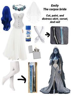 the costume is white and has blue hair, but it looks like she's dressed in