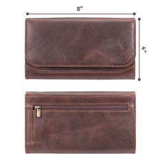 Elegantly rustic and stylishly unique, our leather wallet gets even better with age. Durable zippers Secure snap closure RFID blocking technology 2 zip pockets 3 expandable open pockets 1 large clear pocket 9 card holder slots Measures 7.5 x 4 x 1 inches Comes in a Moonster presentation box Vintage Wallet With Zipper Closure For Everyday Use, Vintage Wallet With Zipper For Everyday Use, Vintage Wallets With Zipper Closure, Distressed Brown Wallet With Card Slots, Distressed Brown Rectangular Wallet For Everyday Use, Vintage Travel Wallets With Zipper Closure, Distressed Brown Rectangular Wallet, Everyday Rectangular Distressed Brown Wallet, Wallet For Women