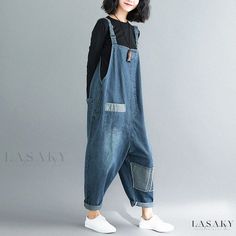 Lasaky - Loose-Fit Literary Style Denim Overalls Jumpsuit Womens Denim Jumpsuit, Overalls Casual, Denim Dungaree, Overalls Women, Denim Overalls, Denim Jumpsuit, Colored Denim, Casual Denim, Look Chic