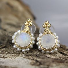 Moonstone Stud Earrings, Moonstone Earrings, June Birthstone Earrings, Bridal Wedding Earrings, Pear White Gemstone Round Bridal Earrings, Elegant Gold Crystal Earrings With Moonstone, White Pearl Earrings With Natural Stones For Wedding, Gold Sterling Silver Gemstone Bridal Earrings, White Natural Stone Pearl Earrings For Wedding, Handmade Yellow Gold Moonstone Earrings, Handmade Moonstone Earrings For Wedding, White Gemstone Bridal Earrings For Gift, White Gemstone Bridal Earrings As Gift