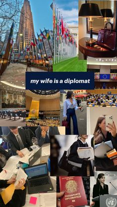 collage of images with people working in different countries and the words my wife is a diploma