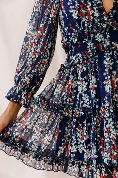 Shop the Laney Cutout Back Ruffle Detail Floral Dress Navy | Selfie Leslie Nude Strappy Heels, Under The Skirt, Super Cute Dresses, Clothing Tags, Sheer Chiffon, Nude Heels, Cute Dress, Lantern Sleeves, Girls Night Out