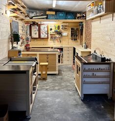 a kitchen filled with lots of wooden cabinets