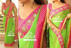 Green sari Green Sari, Stylish Sarees, Saree Dress, Georgette Sarees, Blouse Designs, Saree, Green