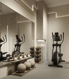 there are many exercise equipment in this room