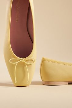 Leather upper, insole Rubber sole Slip-on styling Imported | Cami Ballet Flats by Pretty Ballerinas in Yellow, Women's, Size: 41, Leather/Rubber at Anthropologie Pretty Ballerinas Shoes, Summer Feminine Ballet Flats With Bow, Chic Lace-up Ballet Flats For Spring, Chic Spring Lace-up Ballet Flats, Flats Shoes, Casual Slip-on Ballet Flats With Bow, Lavender Ballet Flats, Yellow Ballet Flats, Yellow Flats