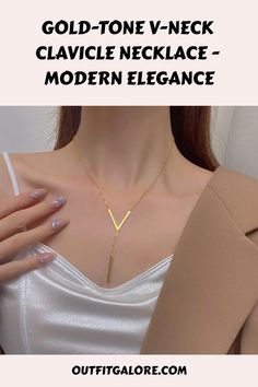 Gold-Tone V-Neck Clavicle Necklace - Modern Elegance Elegant Y-shape Clavicle Chain Necklace, Elegant Y-shaped Clavicle Chain Necklace, Trendy Choker Necklace For Wedding, Trendy Wedding Choker Necklace, Modern Party Choker Necklace, Trendy Long Necklace For Party, Silver Y-shape Jewelry For Party, Elegant Y-shape Necklace As Gift, Elegant Y-shape Party Jewelry