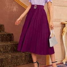 Brand New In Original Packaging. Never Worn. Too Small And Cannot Return. Make And Offer! Pleated Skirt With Belt, Skirts Shein, Shein Skirts, Skirt With Belt, Women Skirts Midi, Pleated Skirt, Color Purple, Midi Skirt, Womens Skirt