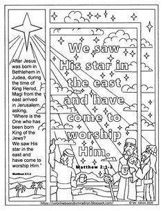 a coloring page with the words we saw his star in the east and have come to him