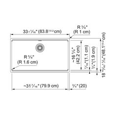 an image of a sink with measurements for the size and width in front of it