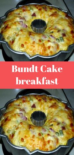 two photos of bundt cake in a pan with the words, bundt cake breakfast