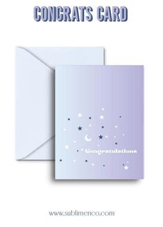 congratulations card with stars and the words congratulations on it in blue, purple and white