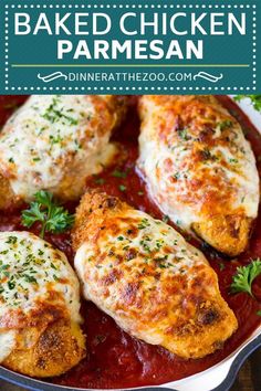 baked chicken parmesan in a skillet