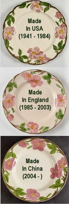 two plates with flowers and the names made in england