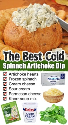 the best cold spinach artichoke dip recipe is in this advertise