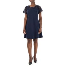 Upgrade your special occasion style with this women's Nina Leonard a-line dress.Click on this WOMEN'S GUIDE to find the perfect fit and more! Lace yoke and sleeves Scoopneck Flutter sleeves UnlinedFIT & SIZING 20-in. approximate length from shoulder to hem A-line silhouetteFABRIC & CARE Polyester, spandex Machine wash - Delicate Imported Size: Small. Color: Navy. Gender: female. Age Group: adult. Navy A-line Evening Dress, Navy A-line Dress For Formal Occasions, Chic Navy A-line Dress, A-line Shift Dress For Evening, Evening Shift A-line Dress, Evening A-line Shift Dress, Elegant Navy A-line Dress, Elegant Blue Short Sleeve Knee-length Dress, Navy Knee-length Cocktail Dress