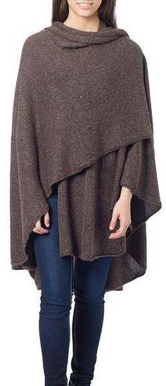 Brown Tweed Artisan Crafted Alpaca Wool Wrap Ruana Casual Cape, Ruana Wrap, Winter Poncho, Cable Knit Hat, Brown Tweed, Comfortable Sweater, Wool Wrap, Wrap Scarf, Tweed Fabric