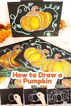 kids are drawing pumpkins with chalk on paper