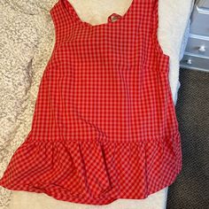 Great Condition, Never Worn By Me Red Casual Sleeveless Blouse, Casual Red Sleeveless Blouse, Casual Red Sleeveless Top, Red Casual Top For Brunch, Casual Red Top For Brunch, Red Ruffle Tops For Brunch, Red Ruffled Tops For Brunch, Red Cotton Blouse For Brunch, Red Sleeveless Top For Day Out