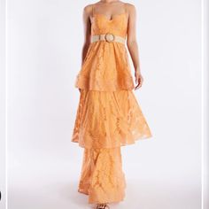 Tiered Gown Fit True To Size Orange Tiered Dress, Orange Gown, Tiered Gown, Max Azria Dress, Gold Maxi Dress, Voluminous Skirt, Woman Dress, Maxi Dress Cocktail, Strapless Maxi Dress