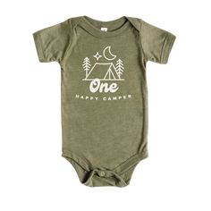 Cuddle Sleep Dream One Happy Camper | Olive Triblend Bodysuit One Happy Camper Favors, One Happy Camper Outfit, One Happy Camper Food Ideas, One Happy Camper First Birthday Decor, 1 Happy Camper Birthday, Camping First Birthday, One Happy Camper First Birthday, One Happy Camper Birthday, Boys Birthday Outfits