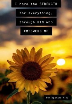 a sunflower with the words, i have the strength for everything through him who em powers me