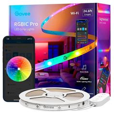 the rgbc pro led strip light is next to an iphone and remote control