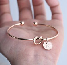 Personalized Gift for Mom from Daughter Gift for Mom Knot Bracelet bridesmaid bracelet for mom Inspirational bracelet Tie the Knot Initial Bangle Bracelet, Initial Charm Bracelet, Bracelet Initial, Bracelet Rose Gold, The Bangles, Inspirational Bracelets, Bracelet Knots, Stainless Steel Bangles, Cuff Bangle Bracelet