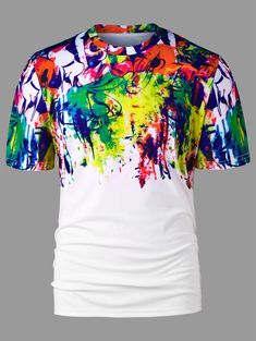 Graffiti Print Short Sleeve T-shirt - Colormix - 3069451712 - Men's Clothing, Men's Tops & T-Shirts, Men's T-Shirts  #MensTShirts #Men's #Clothing # #Men's #Tops #& #TShirts # #Men's #TShirts Coat Of Many Colors, Splatter Paint, Graffiti Prints, Cheap T Shirts, Mens Cardigan, Paint Print, Style Streetwear, Shirt Fashion, Jeans For Sale