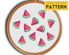 a cross - stitch kit with watermelon slices on it, and the pattern is in