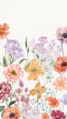 an image of flowers painted in watercolor on white paper with pink, yellow and purple colors