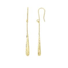 A lovely teardrop design adorns these 14k gold drop earrings. A pear shaped diamond cut drop hangs on a cable chain making these earrings dangling sensation. These French wire back earrings come in a elegant gift box14K Yellow GoldPolished Finish French wire back Dimensions 50x3.4 mmWeight in Grams: 1.3 gr Yellow Gold Teardrop Earrings With French Hook, Elegant Long Drop Teardrop Earrings With French Hook, Elegant Briolette Teardrop Hypoallergenic Earrings, Elegant Hypoallergenic Briolette Teardrop Earrings, Elegant Long Drop Teardrop Earrings With Lever Back, Stamped Earrings, Earrings Dangling, Chain Making, French Wire