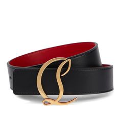 This wide leather belt from Christian Louboutin is a must-have for the label's devotees. It's made from smooth black leather with a signature red inner, and has an ornate CL monogram buckle in gold tone. | Christian Louboutin CL logo leather belt Cl Monogram, Christian Louboutin Logo, Cl Logo, Wide Leather Belt, Designer Belts, Christian Louboutin Women, Printed Leather, Black Belt, Leather Belt