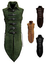 three different styles of men's leather vests with laces on the sides