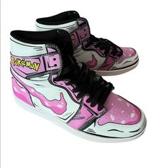 Elevate Your Sneaker Game With These Limited Edition Ditto Pokmon Basketball Shoes By Animebap. The Playful Pink High-Top Sneakers Feature A Lace-Up Closure For A Secure Fit And A Rubber Outsole For Superior Traction On The Court. The Sneakers Are Designed With Breathable Fabric Lining And Adjustable Features For Ultimate Comfort During Gameplay. These Sneakers Are Perfect For Young Boys Who Love Pokmon And Basketball And Are Available In U.S. Size 6. The Shoes Are Brand New Without A Box And Ar Anime Print High-top Lace-up Sneakers, White High-top Sneakers With Anime Print, Sporty High-top Sneakers With Anime Print, Casual High-top Custom Sneakers With Anime Print, Casual Custom Sneakers With Anime Print, Anime Print Sneakers For Sports With Round Toe, Sports Sneakers With Anime Print And Round Toe, Low-top Anime Print Sneakers, Sporty Low-top Custom Sneakers With Anime Print