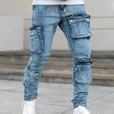 Item mampu milik Temu, pengiriman percuma untuk pelanggan baharu. Elegant Man, Street Style Chic, Pocket Jeans, Mens Trousers, Street Styles, Stretch Jeans, Mens Jewelry, Light Blue, Cotton Blend