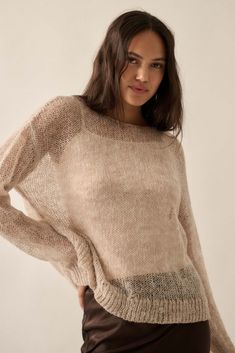 See It Through Layered Open-Knit Sheer Sweater - ShopPromesa Sheer Sweater, Layered Sweater, Periwinkle Blue, Boat Neckline, Open Knit, Knit Cuff, Cami Top, Cami Tops, See It