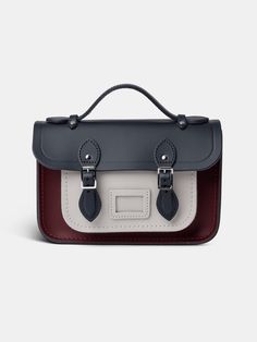 Mini Satchel - Clay, Oxblood & Navy Midnight Picnic, Mini Satchel Bag, French Grey, Leather Satchel Bag, Pack Your Bags, Leather Skin, Cambridge Satchel, Cambridge Satchel Company, Day Bag