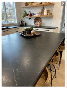 Soapstone Countertop customer review Dark Slate Countertop, Darker Kitchen Countertops, Soapstone Countertops Dark Cabinets, Dark Stone Kitchen Countertops, Dark Soapstone Countertops, Kitchen Countertops Soapstone, Slate Gray Countertops, Charcoal Grey Countertops, Soap Stone Countertops Kitchen