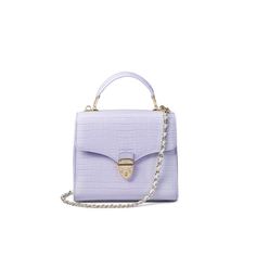 Midi Mayfair Bag in Lavender Croc | Aspinal of London Timeless Flap Bag For Daily Use, Timeless Luxury Satchel With Top Carry Handle, High-end Everyday Top Handle Box Bag, Luxury Square Flap Bag With Top Carry Handle, Elegant Leather Flap Bag With Turn-lock Closure, Everyday Luxury Top Handle Box Bag, Timeless Top Handle Satchel For Everyday Luxury, Office Box Bag With Palladium Hardware And Top Handle, Timeless Top Handle Bag For Everyday Luxury