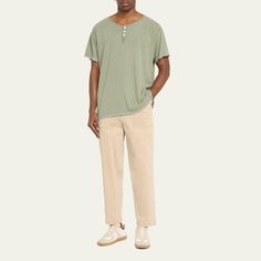 Greg Lauren henley shirt in faded jersey Round neckline; three-button placket Short sleeves Relaxed fit Pullover style Cotton Unlined Dry clean Made in USA Greg Lauren, Mens Fade, Henley Shirt, Henley Shirts, Bergdorf Goodman, Button Placket, Pullover Styling, Round Neckline, Made In Usa