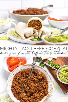 taco beef copycatch with guacamole and salsa