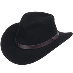 This genuine wool felt hat is trimmed with a genuine leather band. Packable, lightweight with water repellent. It's rugged enough to be folded, stuffed and then shaken back into its original shape. (Happens to the best of us.) You can wear with anything - shorts, jeans, formal or informal occasions, and even a business suit. Made in the USA. Brim Width: 3 Inches Crown Height: 4 3/8 inches Short Brim Leather Felt Hat For Travel, Western Felt Hat With Curved Brim For Travel, Leather Felt Hat With Short Brim For Outdoor, Western Style Felt Hat With Curved Brim For Travel, Leather Hat Bands With Short Brim For Winter, Leather Felt Hat With Curved Brim For Outdoor, Leather Felt Hat With Short Brim For Travel, Classic Leather Wide Brim Felt Hat, Leather Felt Hat For Country Events