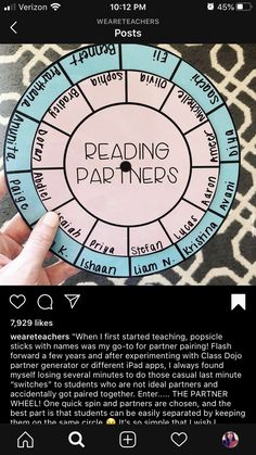 someone is holding up a paper plate with the words reading partners in each circle on it