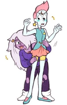 an image of a cartoon character holding another character in her arms and pointing to the side