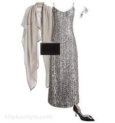 Outfits for Xmas - Silver dress and wrap | 40plusstyle.com Silver Dress, Silver, How To Wear, Clothes