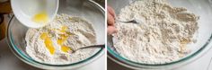 two pictures showing mixing ingredients in a bowl