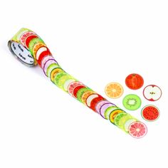 Sliced Fruits and Vegetables Washi Tape Sticker Rolls by Bande, featuring vibrant produce designs, elegantly displayed on a wooden surface. Sticker Binder, Orange Stickers, Stylish Pens, Sticker Organization, Tape Sticker, Kitchen Organizers, Japanese Stationery, Stationery Organization, Fountain Pen Ink