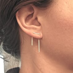 11mm Bar Ear Jacket Earrings: Stylish, Modern, Lightweight, and Versatile 0144 Double Sided Earrings, Double Piercing, Jacket Earrings, Front Back Earrings, Ear Jacket Earring, Earring Jackets, Diane Kruger, Ear Jacket, Stud Set