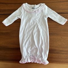 Baby Gown Pink And White. Nwot Never Worn. 0-6 Months White Long Sleeve Dress For Sleepover, Fitted White Gown For Sleep, Fitted White Sleep Gown, Fitted White Ruffled Sleepwear, White Cotton Baptism Gown, Gown Pink, 3 Month Baby, Baby Gown, Month Colors